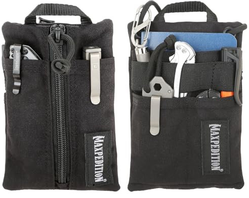 MAXPEDITION Platy Taschen-Organizer, strapazierfähige EDC-Werkzeugtasche für Herren, Umhängeband mit Paracord-Schlüsselband, hält Taschenlampe, Multitool, Stift, Notebook (Schwarz, 10,2 x 15,2 cm)