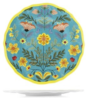 H&H, Set 6 Piatti Frutta in Melamina Decorata – Collezione Blossom, Ø 23 cm, Motivo Floreale e Bordo Colorato, Resistenti, Infrangibili, Ideali per Esterno, Campeggio, Giardino, Terrazzo, Camper