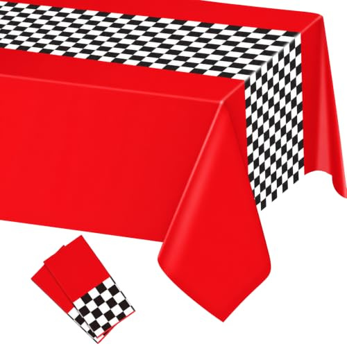 YEAMLTE Nappes de Table Course, 2 PCS Nappes Racing Car, Nappes Rectangulaires à Carreaux de Voiture de Course, Decoration Anniversaire Cars, pour Les Fêtes d'anniversaire de Garçons (Rouge)