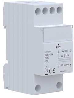 Plikc Meta - Trasformatore per Campanelli, Installazione da Barra Din per Servizio Discontinuo (12-24V / 7,5VA-15VA)