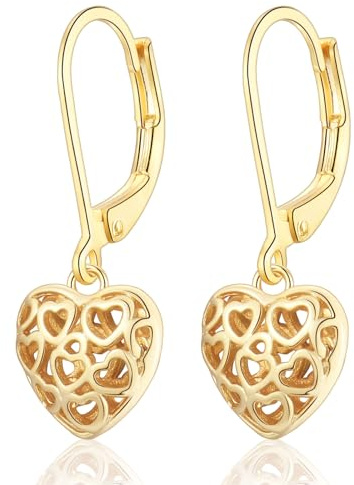 Ohrringe Silber/Gold Hängend mit Herz/Wassertropfen Anhänger für Damen Frauen