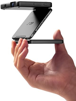 Aurzen Zip Tri-Fold Mini Beamer mit Akku, 4K Unterstützt Smart Beamer Klein Tragbarer Projektor Outdoor Heimkino Autofokus & Trapezkorrektur Portable Projector Bluetooth 5.4 für Handy/HDMI/USB (grau)