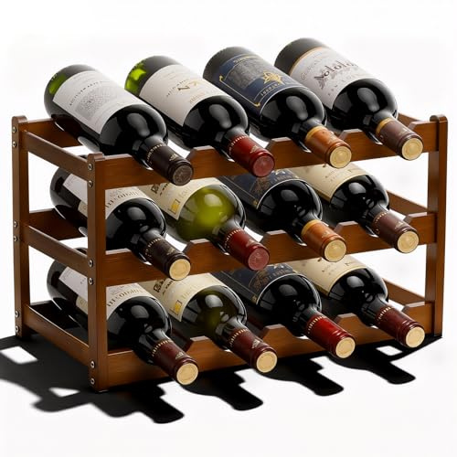 Fentar Vinoteca 12 Botellas, Botellero Vino de 3 Niveles(43 x 23,5 x 25cm)