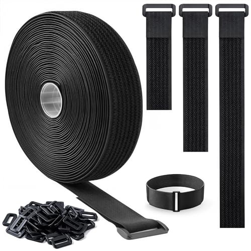 5cm x 10m Klettband mit 50 Schnallen Schneidbarer Wiederverschließbare Kabelbinder Klett Schwarz Kabel Klettband Klettbänder Rolle für Kabel Schläuche Rohre (5cm x 10m)