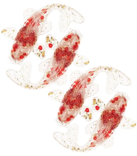 ELAYARD Kristall Koi Fischfigur Rot aus Kunstharz für Schreibtisch | Kompakt, Flach Stehend, Dekorativ für Schlafzimmer, 4 Stück, Kunstvoll Geformt, Zierliche Tischfigur
