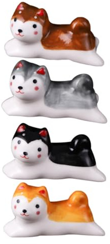 LALADEFIEE 4Pcs Ceramic Dog Chopstick Holders Shiba Inu Design Cartoon Tableware Rest for Kitchen and Dining