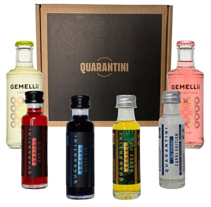 Quarantini Gin Tasting Set 4 x Mini Quarantinis & 2 x Gemellii Tonic Mischgetränke | Premium Gin 42% Vol. mit hochwertigen, fruchtigen Botanicals | Probierset inkl. Grapefruit & Limonata Tonic