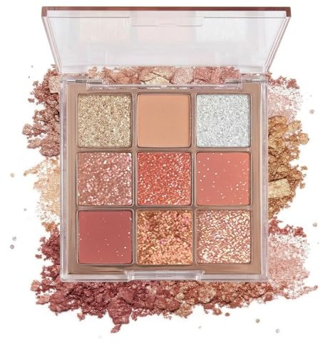 BAHME Palette 9 Ombretti – Mix Rosa-Oro Mat & Brillante per Trucco Quotidiano & Festa