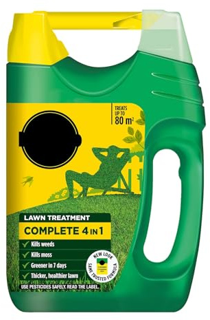 HOCHSTE® Complete 4 in 1 Lawn Care Feed with Moss Control & Weed Management, Ready to Use Treatment, Covers Up to 80m², Greener & Health Support Formula, 2.8kg