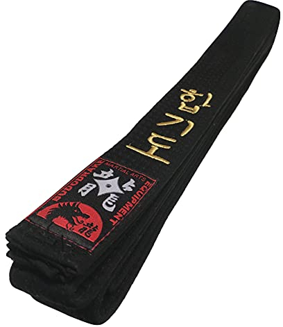 Budodrake Schwarzer Gürtel Bestickt mit Hapkido Zeichen, Schwarzgurt m. Goldener Bestickung (300 cm)