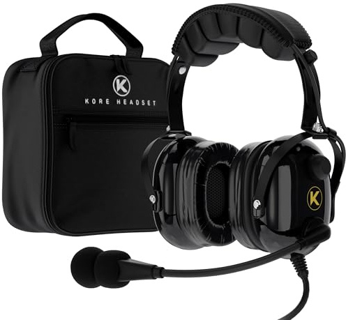 KA-1 General Aviation Headset for Pilots - Mono and Stereo Comp., Passive Noise Red., Noise-Canceling Mic., Gel Ear Seals, Adj. Headband, & Bag
