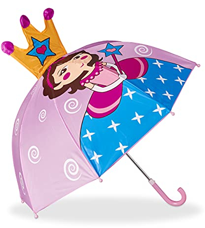 Relaxdays Kinderregenschirm 3D Prinzessin, Regenschirm f. Mädchen, kleiner leichter Stockschirm in Glockenform