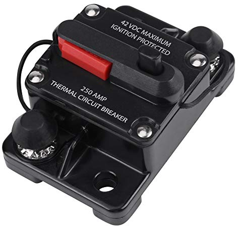 DC12V-24V 250A Porte-fusible Etanche Disjoncteur avec Réinitialisation Manuelle Protection contre Surcharge Surtension Surintensité pour Audio Stéréo Vidéo Voiture Auto, Version Améliorée(250A)