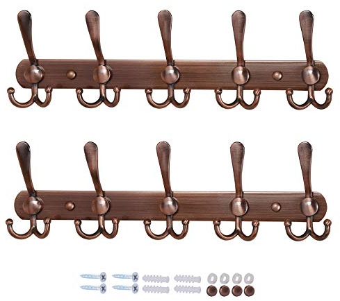 Dseap Garderobenleiste - Schwerlast Garderobenhaken Mit 5 Dreifachhaken, Edelstahl Wandgarderobe, Kleiderhaken Wand, Hakenleiste Garderobe für Mantel Hut Handtuch Handtasche, Antikes Kupfer, 2 Stück