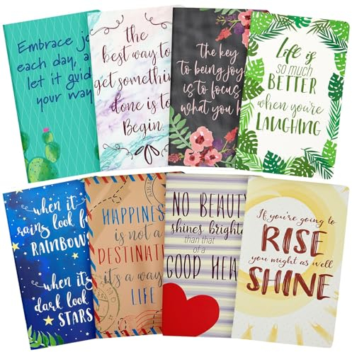 8 Pack Inspirational Journals for Women with 8 Motivational Quotes, A5 Lined Notebooks for Students, Appreciation Gifts, Friends, Teachers (13 x 20 cm)