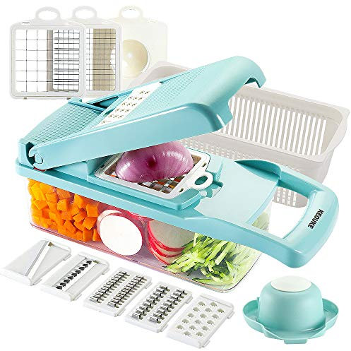 KEOUKE Vegetable Chopper Slicer Dicer - 12-in-1 Fruits Cutter Mandoline Slicer Food Chopper/Cutter (Blue&White)