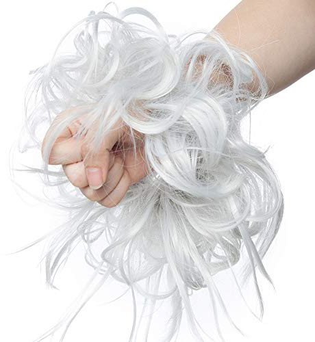 SEGO Haarteil Haargummi lockig Hochsteckfrisur Haarknoten Haarband Haar Extension natürlich 45G Silber-Grau