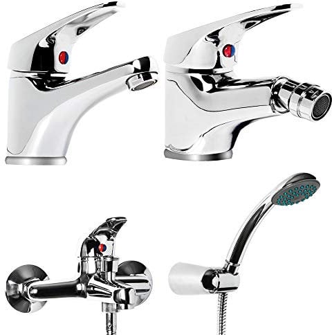 Tris Rubinetto Miscelatore Lavabo Bagno + Bidet + Miscelatore Esterno Vasca Con Deviatore M Cromato
