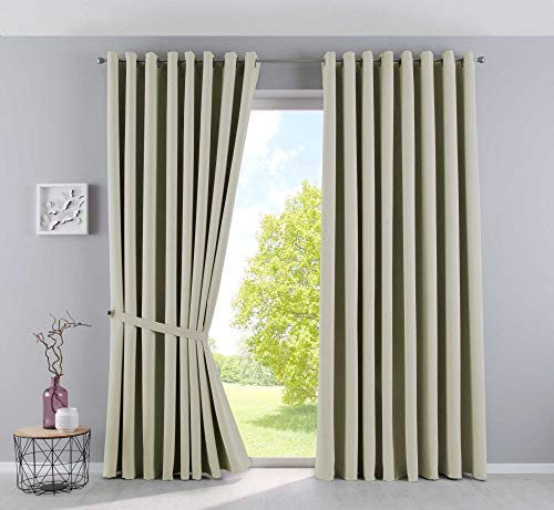 Gardinenbox Vorhänge Blickdicht »Newyork« Beige HxB 225x295 cm 2er-Pack Thermo-Gardinen Verdunkelungsvorhang Blackout Ösen schalldämmend ÖKOTEX UV-Schutz Raffhalter, 201920600-2
