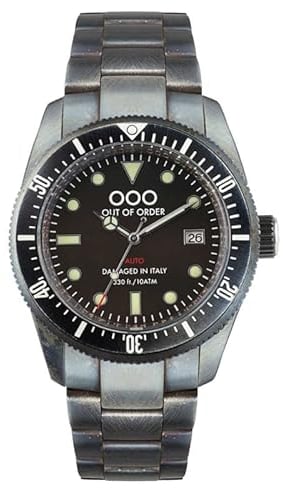 Out of Order Black Auto Stahl Schwarz Datum Vintage Ruiniert Herren Uhr