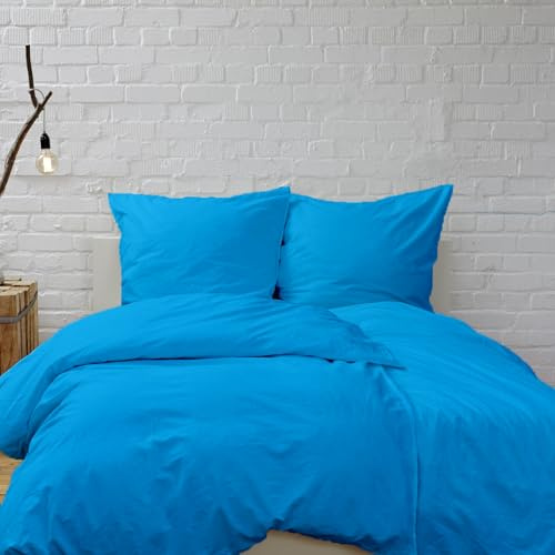 Hans-Textil-Shop Bettwäsche Türkis 135x200 cm Baumwolle – türkise Bettwäsche Uni 100% Baumwolle mit Reißverschluss, Stoff schadstoffgeprüft, Bettbezug + Kissenbezug 80x80 cm, waschbar bis 30 °C