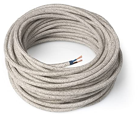 Amarcords - Cavo elettrico tessile colore CANVAS BEIGE tondo lino 3 metri a 2 conduttori 2x075 - Filo rivestito in tessuto colorato vintage per lampade lampadari applique e abat jour.