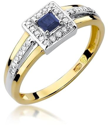 Damen Ring 585 14k Gold Gelbgold echt Saphir Edelstein Diamanten Brillanten