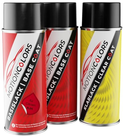 MOTIONCOLORS Rouge Scarlet KJH für Citroen Autolack Spraydosen + Klarlack | Scarlet Rot, Set aus Grundlack + Basislack + Klarlack, Sprühdosen 400ml