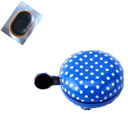 Ding Dong Fahrrad Glocke Ø 80 mm Klingel Blau mit weißen Punkten inkl. Schlauchflicken