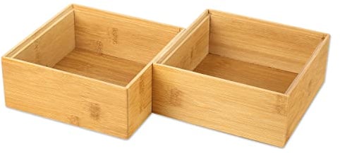 Schramm® 2 Stück Aufbewahrungsboxen aus Bambus stapelbar 4 Größen Schubladen Box Ordnungsbox Boxen Organizer Aufbewahrung Set, Größe:15x15x6.5 cm