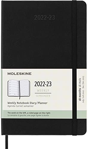 Moleskine - 18 Monate Tagesplaner, Terminkalender 2022/2023, Tagesplaner im Festen Einband und Gummibandverschluss, Maß Large 13 x 21 cm, Farbe: Schwarz
