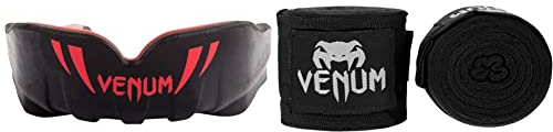 Venum Kinder Challenger Kinder Zahnschutz, Schwarz Rot, Einheitsgröße EU & Erwachsene Bänder Kontact Handgelenk und Armschoner, Schwarz, 2,5m