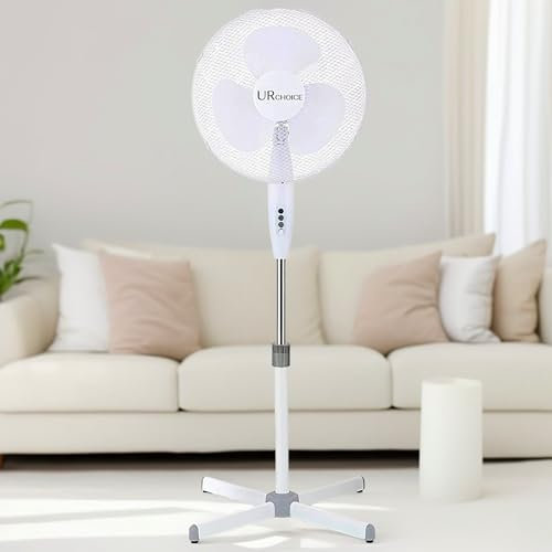 16 Inch White Pedestal Fan, Adjustable Height, 3 Speed Settings Powerful Electric Floor Fan for Cool Airflow, Lightweight Standing Fan for Home, Office, Bedroom & Living Room