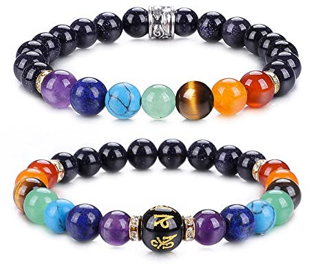 UEUC Chakra-Armbänder für Frauen, Yoga 7 Chakra-Kristalle, Edelstein-Armband, 8 mm Kristall-Meditations-Energieausgleichsarmbänder(#24)