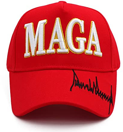 Rivanoer Trump 2024 Mütze für Erwachsene, bestickt, Maga-Mütze, Donald Trump, MAGA Camouflage, bestickt, verstellbare Baseballkappe, Maga-Rot, Einheitsgr��e