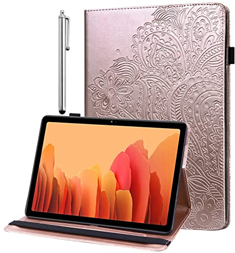 GLANDOTU Funda para tablet Fire HD 10 (9ª y 7ª generación – 2019 y 2017) con lápiz capacitivo – Ultra fina (Auto Sueño/Despierto/Despierto) con tapa de piel sintética para Kindle Fire HD 10 (oro rosa)