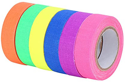 6 Rollen Neonbänder fluoreszierende Klebebänder Neon-Gaffer-Gewebeband UV-Rollen Spike Tapes Blacklight Reactive Tape - 15 mm x 5 m