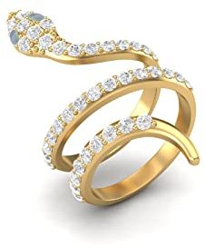 925 Sterling Silber Schlangenring für Frauen Vintage Wickelringe mit natürlichem äthiopischem Opal & weißem Topas Verlobungsring Cobra Schlangenringe (Gold-Vermeil, 55)