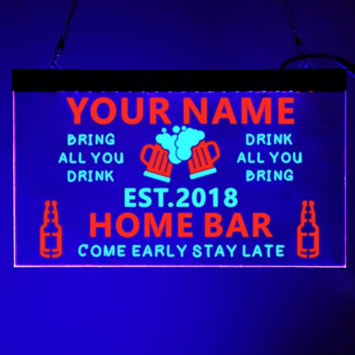 zouwii Personalisiert Ihr Name Benutzerdefinierte Startleiste Bier Gründungsjahr Farbe LED Leuchtreklame Blau & Rot Name Personalisiertes Höhle Des Menschen Bar Leuchtreklame