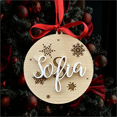 Generico Bola de Navidad personalizada de madera con nombre frases carta para árbol pareja amor familia
