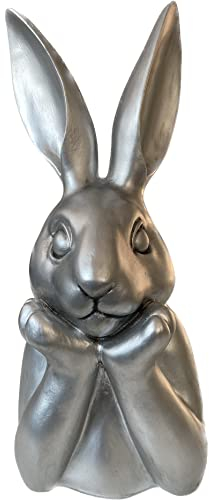 presentis Osterhase Deko Ben 25 cm Silber Altsilber Hasenkopf Hasenbüste Osterdeko