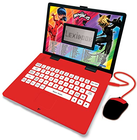LEXiBOOK Miraculous - Educational and Bilingual Laptop English/Spanish - Toy for Child Kid (Boys & Girls) 124 Activities, Learn Play Games and Music with Ladybug - Red/Black JC598MIi2