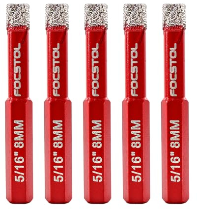 FOCSTOL Juego Brocas Diamante Seco - 5 piezas 8mm Broca Corona Diamante con Vástago Hexagonal para Cerámica Gres Porcelanico Mármol Granito Piedra Artificial