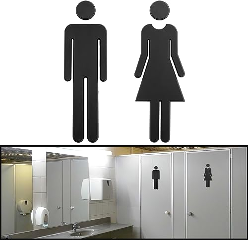 WC Segno Targa Toilette Bagno 1 Paio Porta Targhetta Cartello Toilette Adesivi Segnaletica Simbolo Uomo e Donna Targhette Bagno (Nero(12 cm))