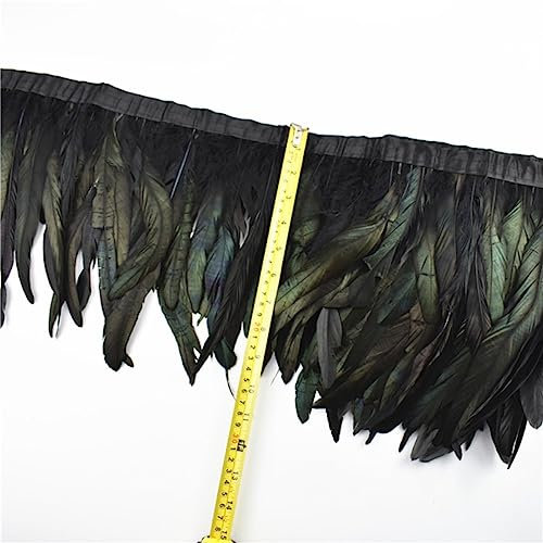 ORGEFY Gong ji Wei 1 Meter weiße Schwarze Fasanenfedern auf Bandband Truthahn-Strauß-Fransenfederbesatz Gans Nähen Kleidung DIY Federn-20-25 cm Gong ji Wei