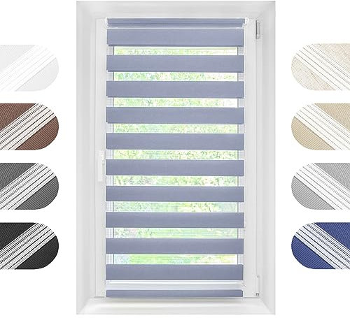 Birrke Doppelrollo Ohne Bohren/Mit Bohren 2in1 80 x 230 cm - Tag und Nacht Duo Rollo für Sonnenschutz und Sichtschutz - Doppel Rollo - Einfache Montage Blau