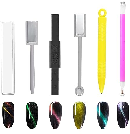 JOCXZI 6 Stück Nail Art Werkzeug Magnetstift- 3D Magnet Stick Set Verwendung mit Cat Eye Gel Pulver oder Nagellack DIY Nagelkunstwerkzeuge Verwendung mit 3D Magnetic Cat Eye Gel Nagellack oder Pulver