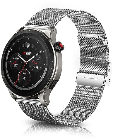 ToVioc 22mm Bracelet Compatible avec Amazfit Bip 6/5/5 Unity, GTR 4/3 Pro/3/2 eSIM/2e, Bracelet de Rechange Réglable en Acier Inoxydable pour Amazfit Balance 2/1, Pop 3S - Argent