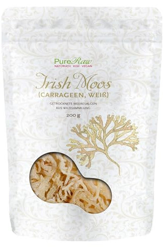 Irish Moos Sea Moss Knorpeltang (Wildsammlung Vegan Roh) Carrageen Algen, Pflanzliche Gelatine, Emulgator, Verdickungsmittel, Algensalat - Irisch Moss Weiß Farblos Seemoos | PureRaw 200g