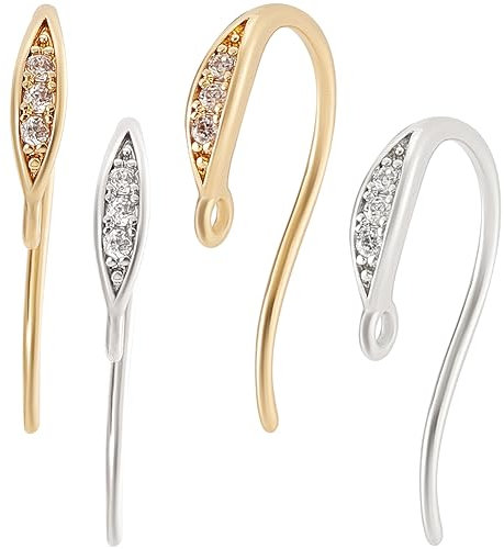 Beebeecraft 1 Box 16Pcs Zirconia Earring Hooks 18K Gold and Platinum Plated Brass Cubic Zirconia French Ear Wires Hooks with Dangle Loop for DIY Jewelry Earring Making Findings